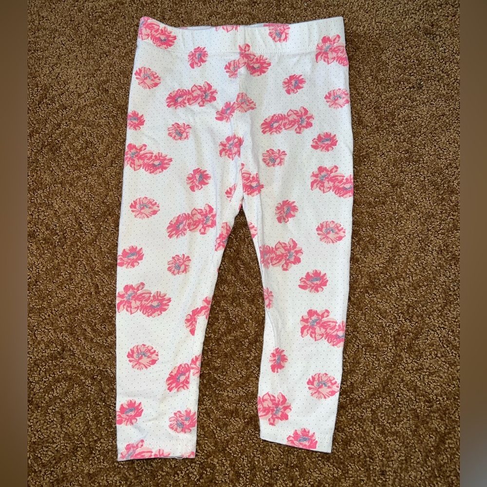 18 Month White With Black Polka Dots Pink Flower Leggings